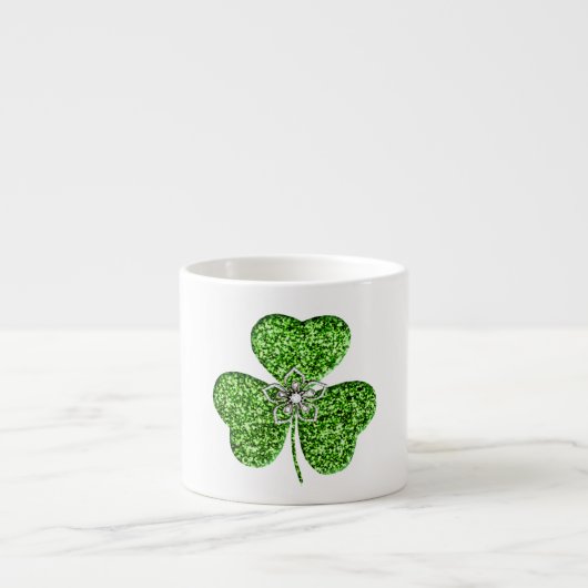 Glitter Shamrock en Flower Espresso Mok (Voorkant)