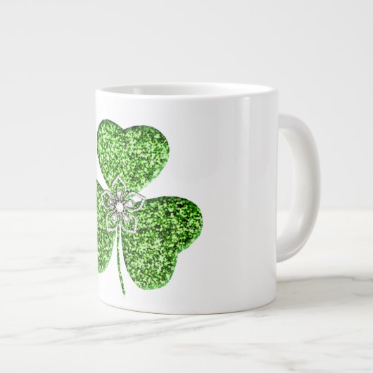 Glitter Shamrock en Flower Jumbo Mok (Voorkant rechts)