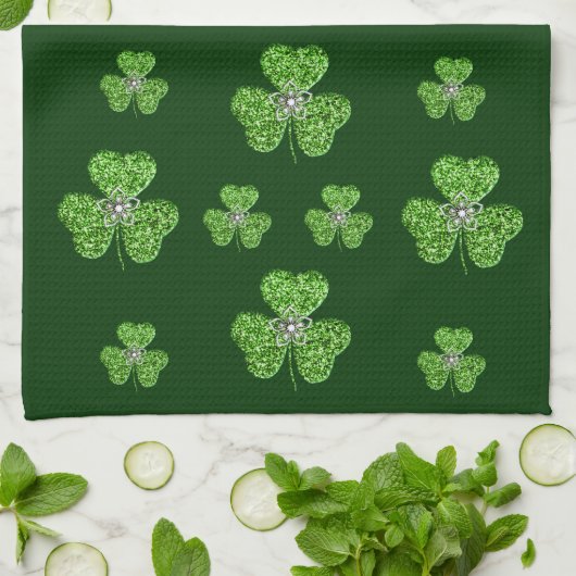 Glitter Shamrock en Flower Kitchen Towel Theedoek (Gevouwen)