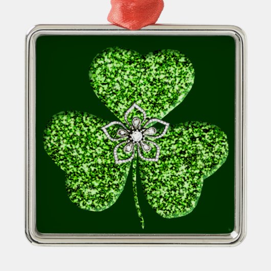 Glitter Shamrock en Flower Square Ornament (Voorkant)