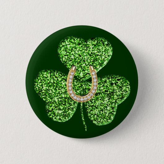Glitter Shamrock en Hoefijzer Button (Voorkant)