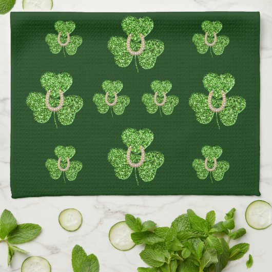 Glitter Shamrock en Hoefijzer keukenhanddoek (Gevouwen)