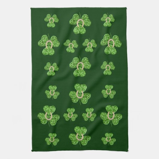Glitter Shamrock en Hoefijzer keukenhanddoek (Verticaal)