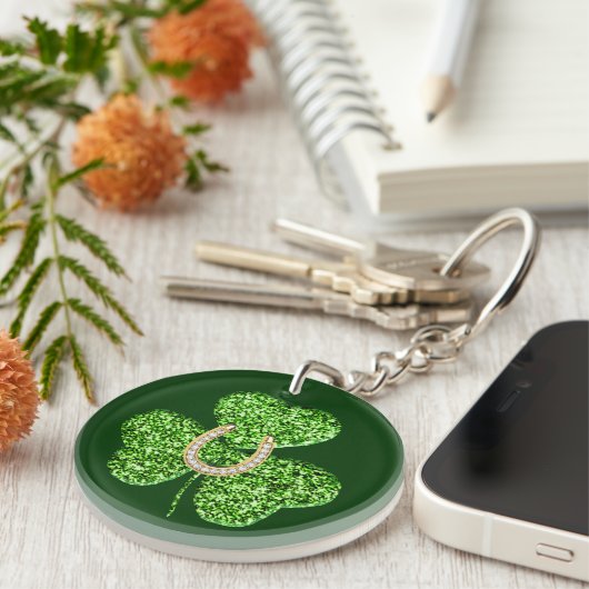 Glitter Shamrock en Hoefijzer Sleutelhanger (Voorkant Rechts)