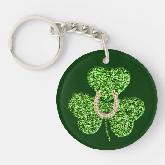 Glitter Shamrock en Hoefijzer Sleutelhanger (Voorkant)