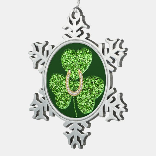 Glitter Shamrock en Hoefijzer Snowflake Ornament (Rechts)