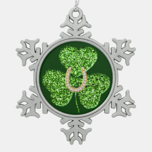 Glitter Shamrock en Hoefijzer Snowflake Ornament