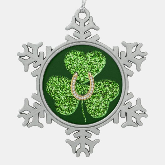 Glitter Shamrock en Hoefijzer Snowflake Ornament (Voorkant)