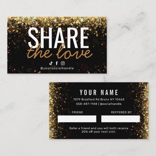 Glitter Share the Love Reference Card Visitekaartje (Voorkant / Achterkant)