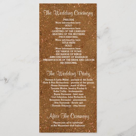 Glitter Shimmer Golden Blush String Lights Program Programmakaart (Achterkant)