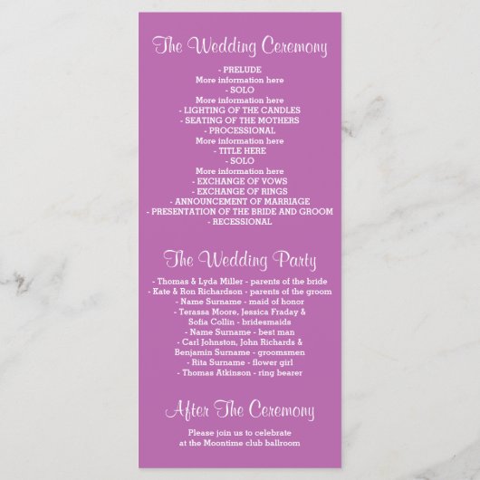 Glitter Shimmer paarse String Lights Programma Programmakaart (Achterkant)