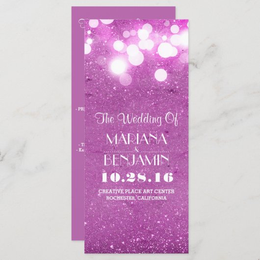 Glitter Shimmer paarse String Lights Programma Programmakaart (Voorkant / Achterkant)