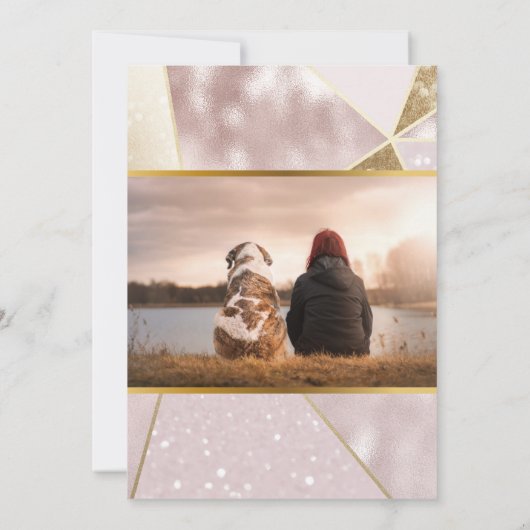 Glitter shimmer roos roze goud geometrische partij kaart (Achterkant)