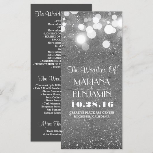 Glitter Shimmer Silver folie String Lights Program Programmakaart (Voorkant / Achterkant)