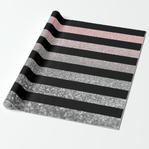 Glitter shine sequentie zilverroze grijze streep cadeaupapier