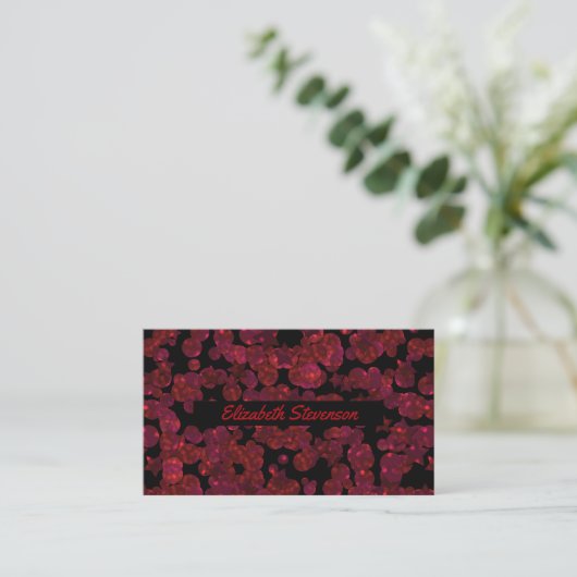 Glitter shine sequin confetti cirkels rood persoon visitekaartje (Staand voorkant)