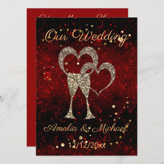 Glitter shine sequinetglazen champagne harten kaart (Voorkant / Achterkant)