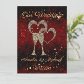Glitter shine sequinetglazen champagne harten kaart (Staand voorkant)
