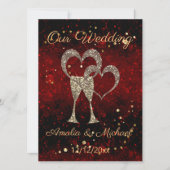 Glitter shine sequinetglazen champagne harten kaart (Voorkant)