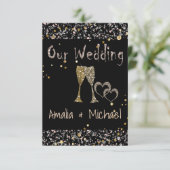 Glitter shine sequinetglazen champagne harten kaart (Staand voorkant)