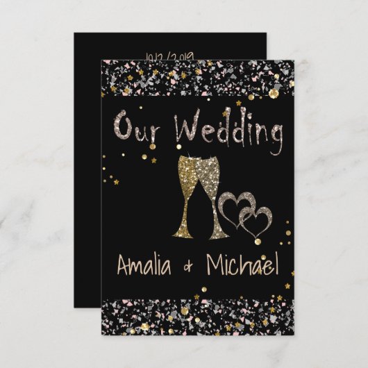 Glitter shine sequinetglazen champagne harten kaart (Voorkant / Achterkant)