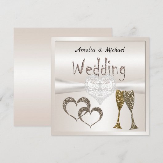Glitter shine sequinetglazen champagne harten kaart (Voorkant / Achterkant)