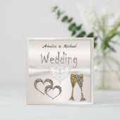 Glitter shine sequinetglazen champagne harten kaart (Staand voorkant)