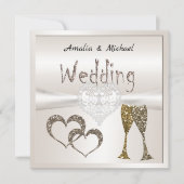 Glitter shine sequinetglazen champagne harten kaart (Voorkant)
