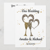 Glitter shine sequinetglazen champagne harten kaart (Voorkant / Achterkant)