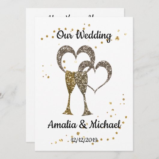 Glitter shine sequinetglazen champagne harten kaart (Voorkant / Achterkant)