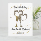 Glitter shine sequinetglazen champagne harten kaart (Staand voorkant)