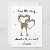 Glitter shine sequinetglazen champagne harten kaart (Voorkant)