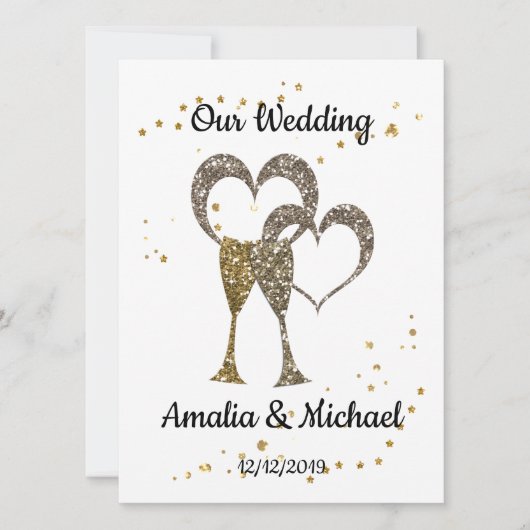 Glitter shine sequinetglazen champagne harten kaart (Voorkant)