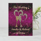 Glitter shine sequinetglazen champagne harten kaart (Staand voorkant)