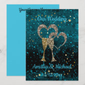 Glitter shine sequinetglazen champagne harten kaart (Voorkant / Achterkant)