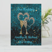 Glitter shine sequinetglazen champagne harten kaart (Staand voorkant)