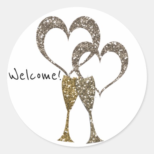Glitter shine sequinetglazen champagne harten ronde sticker (Voorkant)