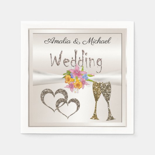 Glitter shine sequinetglazen champagne harten servet (Voorkant)