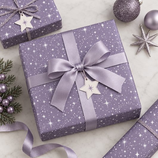 Glitter & Shine Star Pattern Dk Violet ID1333 Cadeaupapier