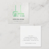 Glitter Shiny Neon Green Broom Cleaning Service Vierkante Visitekaartje (Voorkant / Achterkant)