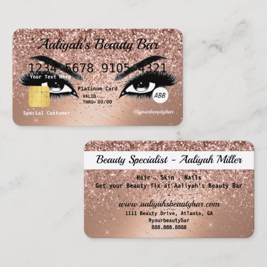 Glitter Shiny Roos Gold Credit Beauty Business-aut Visitekaartje (Voorkant / Achterkant)