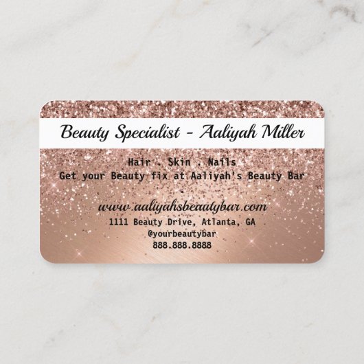 Glitter Shiny Roos Gold Credit Beauty Business-aut Visitekaartje (Achterkant)