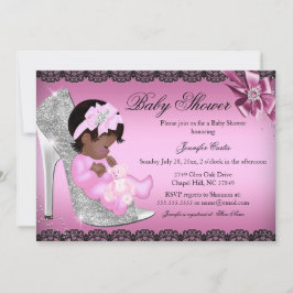 Glitter Shoe & Lace Girl Baby shower Invite Kaart