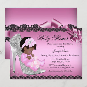 Glitter Shoe & Lace Girl Baby shower Invite Kaart