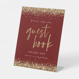 Glitter Sign Guest Book Bourgogne Weddenschap Reclamebord Met Voetstuk