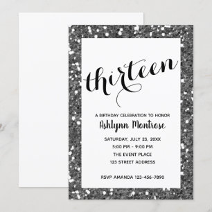 Glitter Silver 13th Birthday Invitation Kaart