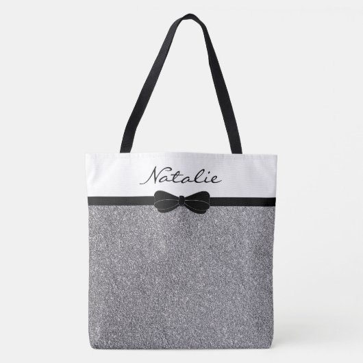 Glitter Silver Black - Aangepast winkelen Tote Bag (Voorkant)
