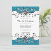 Glitter Silver Bling Blauwgroen Blue Wedding Uitno Kaart (Staand voorkant)
