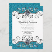 Glitter Silver Bling Blauwgroen Blue Wedding Uitno Kaart (Voorkant / Achterkant)