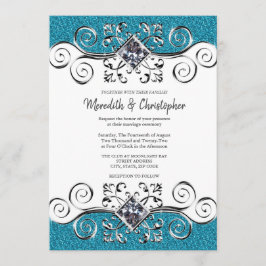 Glitter Silver Bling Blauwgroen Blue Wedding Uitno Kaart